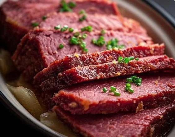 Delicious slow cooker corned beef ready to be served
