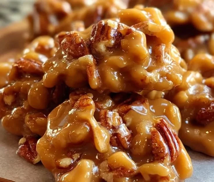 Soft caramel pecan clusters dessert with crunchy pecans and rich caramel