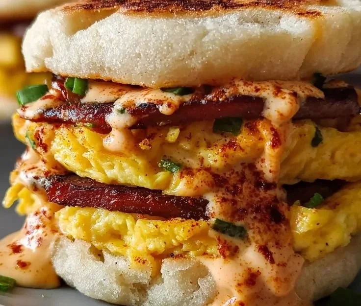 Spicy chipotle egg breakfast sandwich with avocado and jalapeños