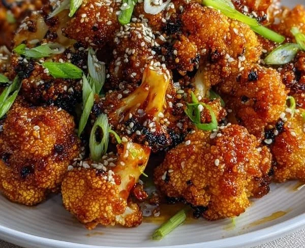 Sticky Sesame Cauliflower dish served in a bowl, gluten-free and vegan