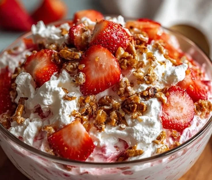 Fresh Strawberry Crackle Salad with crunchy toppings and vibrant colors