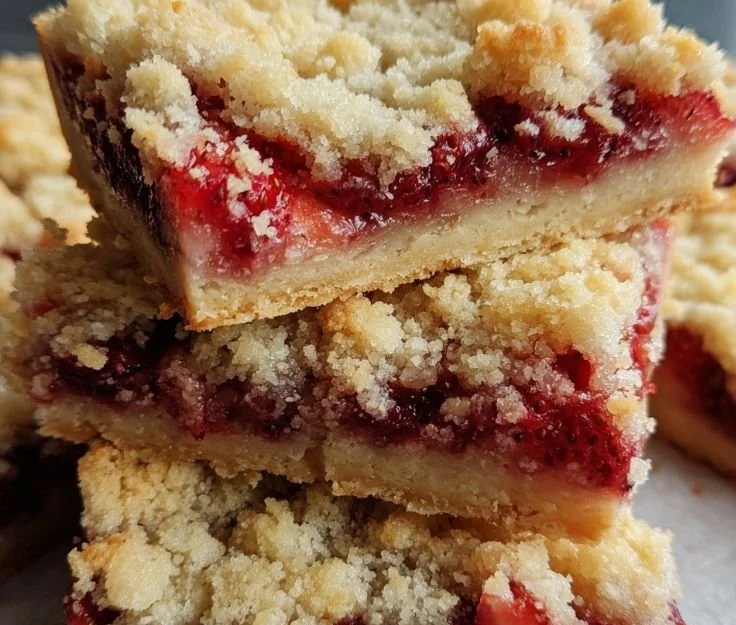 Delicious Strawberry Crumble Bars with fresh strawberries and crumble topping