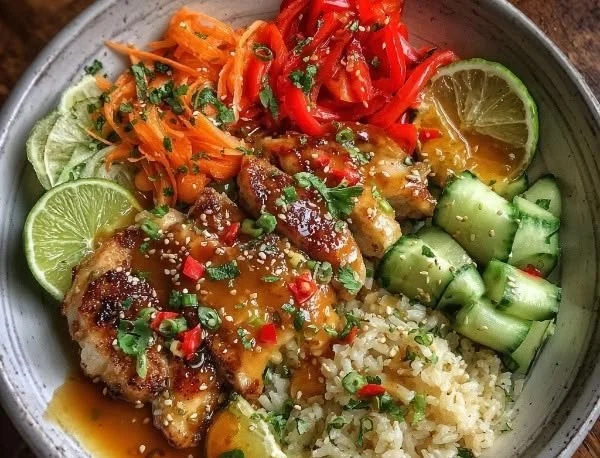 Sweet Chili Chicken Bowl with Coconut Lime Drizzle
