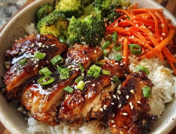 Delicious teriyaki chicken bowl with rice and vegetables