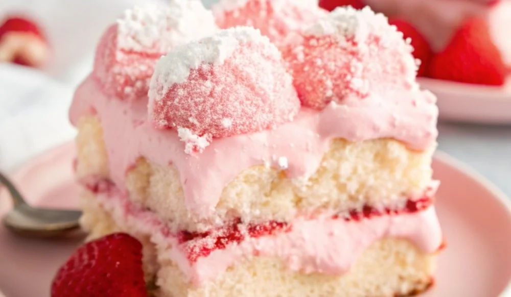 Delicious White Chocolate Raspberry Tiramisu dessert layered with raspberry sauce and white chocolate.
