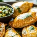 Golden brown Beef Empanadas stuffed with beef and potatoes, ready to serve.