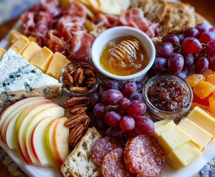 A delicious charcuterie board featuring creamy delights like cheeses and spreads.