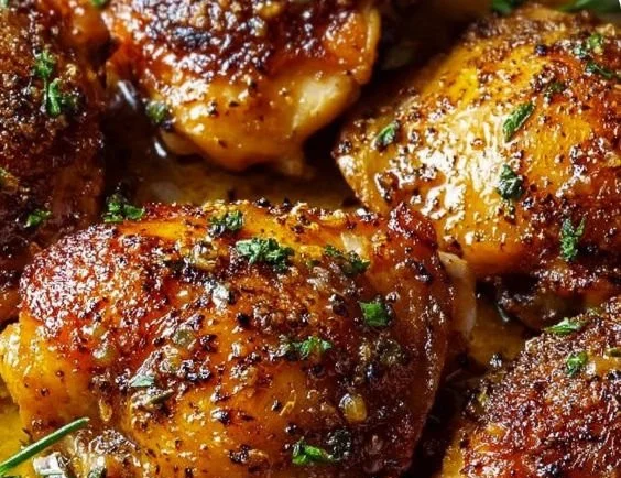 Juicy and flavorful oven-baked chicken thighs served on a plate