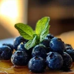 Delicious blueberry toast topped with fresh blueberries and a drizzle of honey.