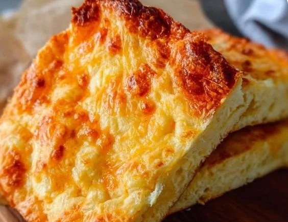 Cheesy cottage cheese bread fresh out of the oven with a golden crust