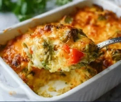 Delicious Chile Relleno Casserole served on a plate with toppings
