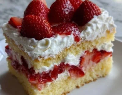 Beautifully decorated Christmas Strawberry Cake with fresh strawberries and whipped cream