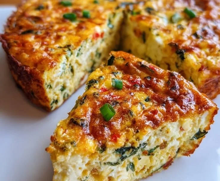 Cottage Cheese Crustless Quiche served on a plate with fresh herbs.