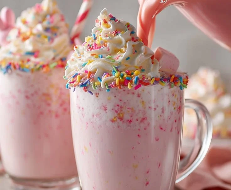 Creamy Easter Bunny Punch in a decorative glass with Easter decorations