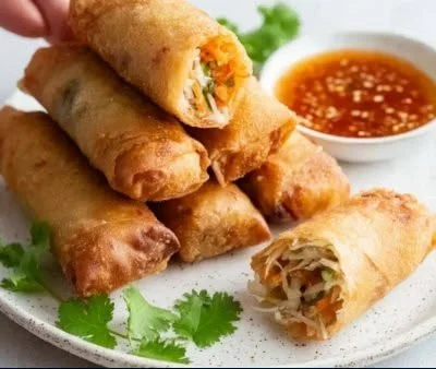 Crispy seafood egg rolls filled with fresh seafood and vegetables