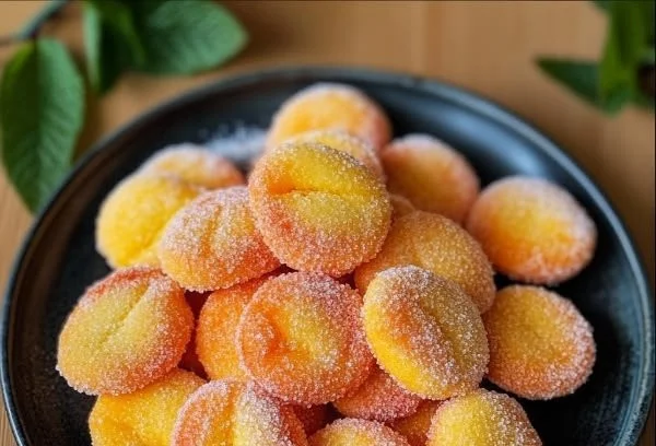 Freshly baked Croatian Peach Cookies arranged on a plate