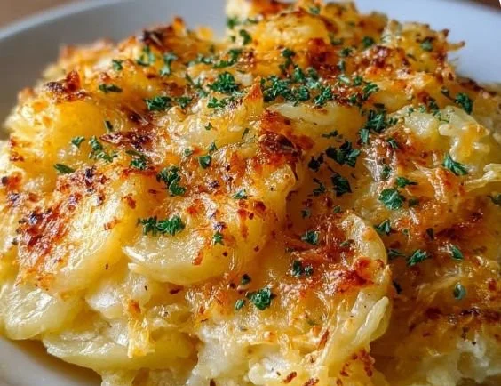 Delicious Crockpot Cheesy Potato Casserole served in a bowl