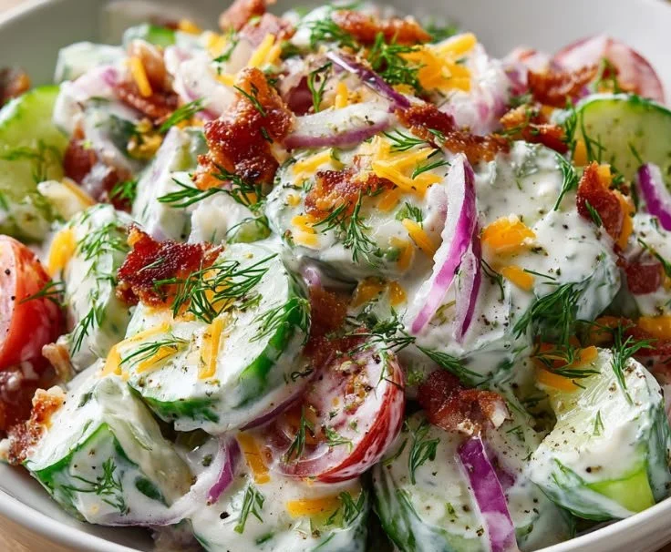 Delicious Cucumber Ranch Crack Salad with creamy dressing and fresh vegetables