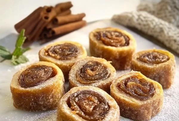 Homemade date rolls arranged on a plate as a healthy snack