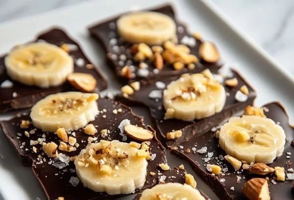 Delicious chocolate banana bark made with ripe bananas and melted chocolate.