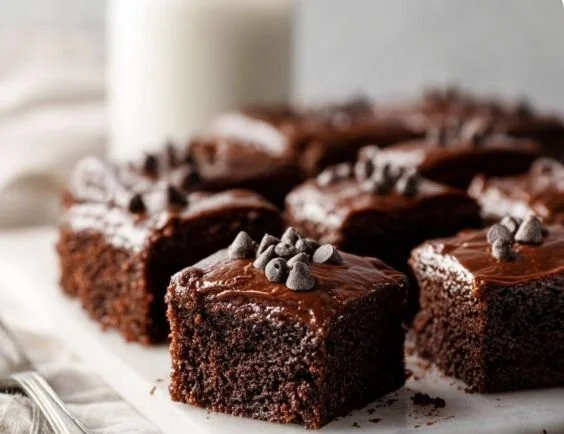 Delicious homemade easy chocolate cake with frosting and chocolate shavings.