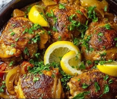 Delicious Easy Moroccan Chicken served with herbs and spices