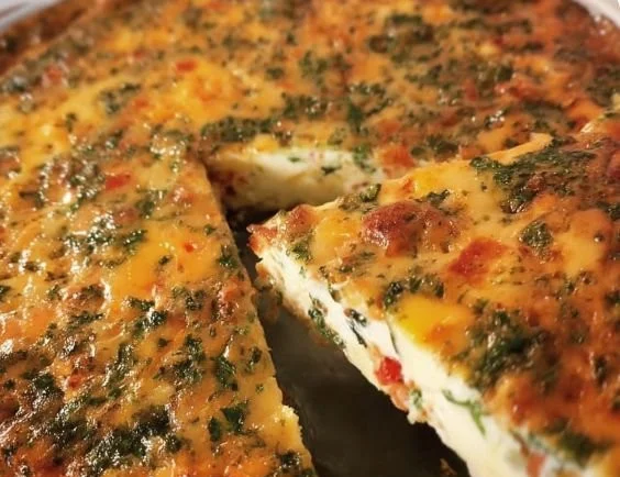 Delicious crustless egg white quiche baked with fresh vegetables