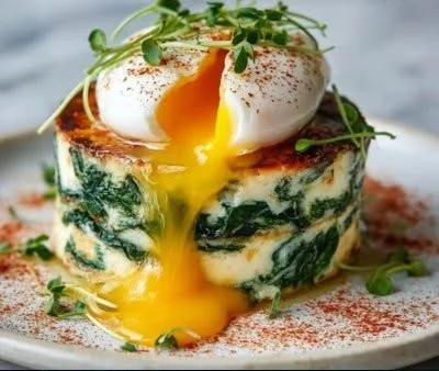 Delicious Eggs Napoleon served with avocado, tomato, and cheesy baked toast