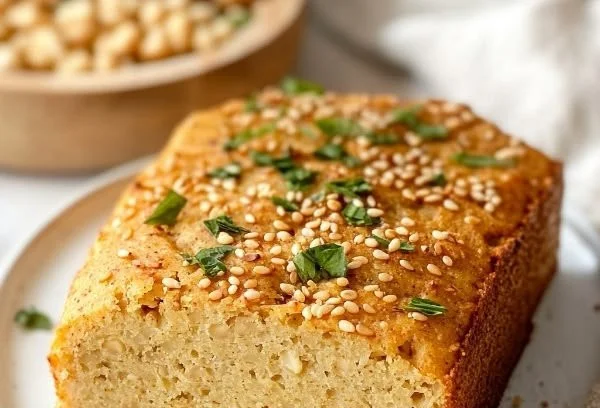 Flourless chickpea bread fresh out of the oven, gluten-free and nutritious.