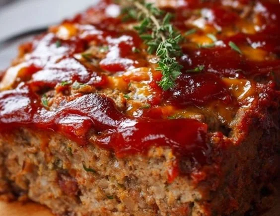 Healthy BBQ Turkey Meatloaf served with vegetables on a plate