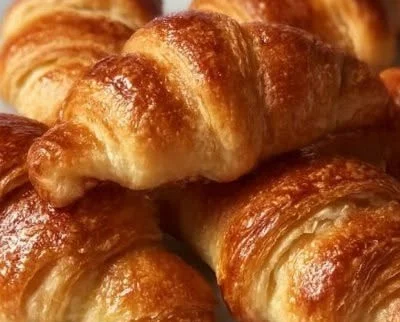 Freshly baked homemade crescent rolls on a serving plate.