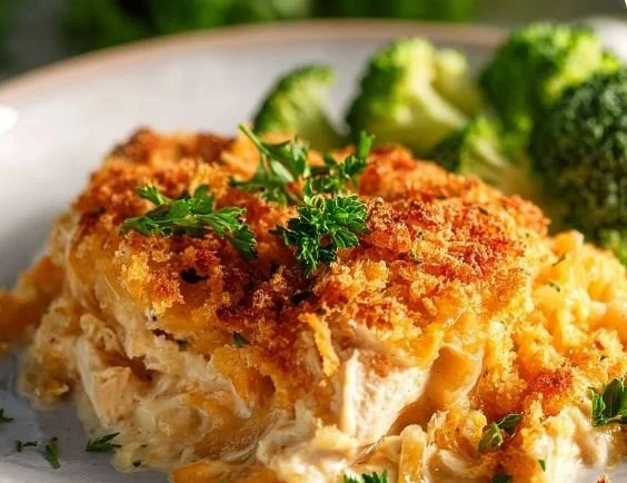 Keto Millionaire Chicken Casserole on a serving dish, low-carb comfort food