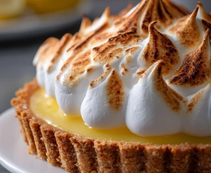Delicious lemon tart topped with fluffy meringue, a perfect dessert for any occasion.