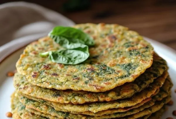 Homemade Lentil Spinach Flatbread fresh out of the oven