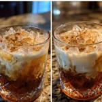 Maple Bourbon White Russian cocktail served in a glass with ice and garnish