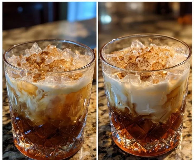 Maple Bourbon White Russian cocktail served in a glass with ice and garnish