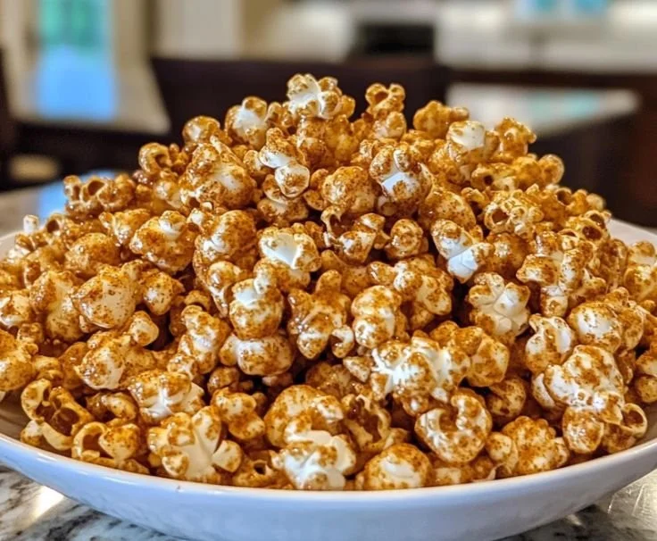 Delicious Maple Cinnamon Popcorn Mix in a bowl, perfect for sweet snacks.