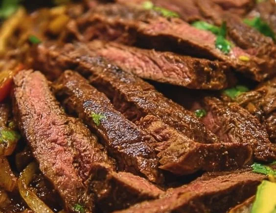 Marinade for flavorful steak fajitas served with fresh vegetables