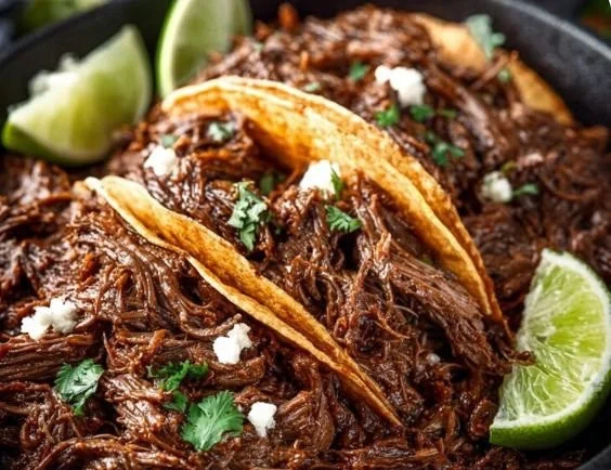 Mexican-Style shredded beef served in tacos