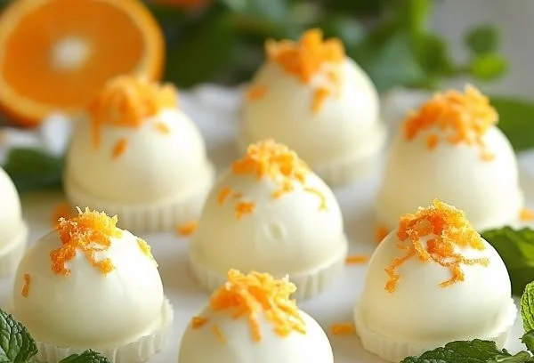 No-bake orange creamsicle truffles with a creamy orange filling and chocolate coating