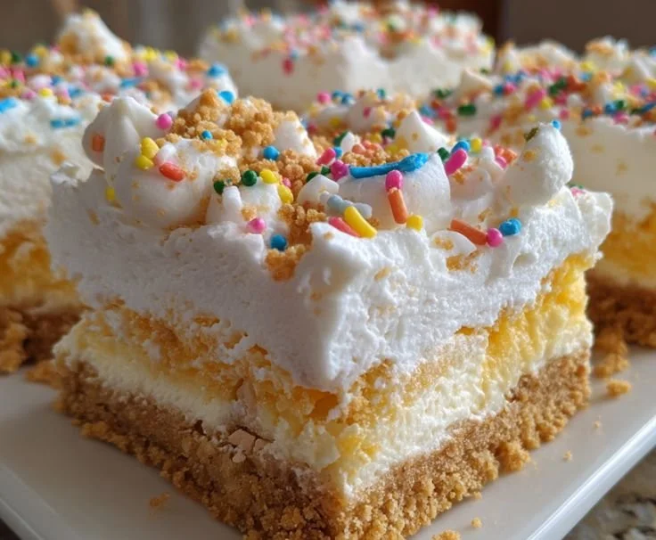 Delicious no-bake sugar cookie bars topped with colorful sprinkles
