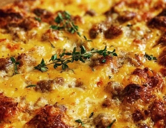 Delicious overnight breakfast casserole with eggs, cheese, and vegetables
