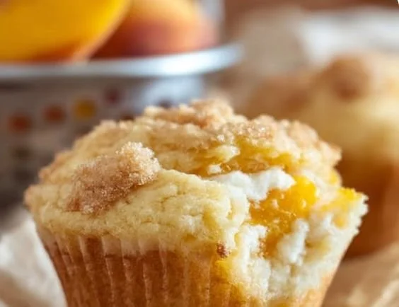Delicious Peaches and Cream Muffins fresh out of the oven