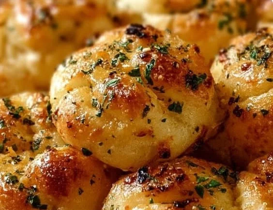 Freshly baked Pillsbury Biscuit garlic knots served with marinara sauce