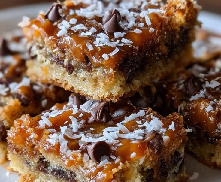 Delicious Salted Caramel Magic Bars on a plate