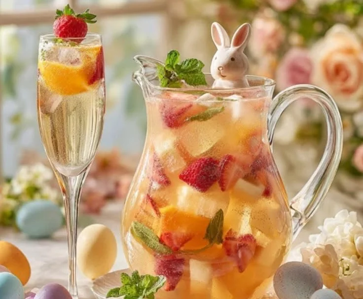 Refreshing Spring Bunny Sangria served with fresh fruits and a vibrant color