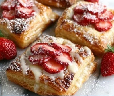 Delicious Strawberry Danish with cream cheese filling served on a plate