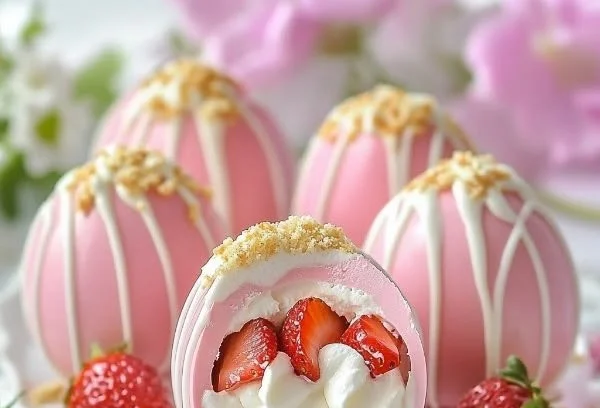 Strawberry Shortcake Easter Egg Bombs - A colorful festive dessert recipe