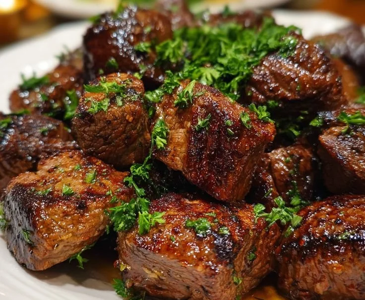 Delicious Texas Roadhouse steak bites served with savory dipping sauce.
