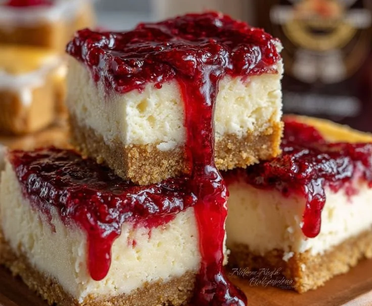 Delicious Vampire's Blood Cheesecake Bars decorated for Halloween